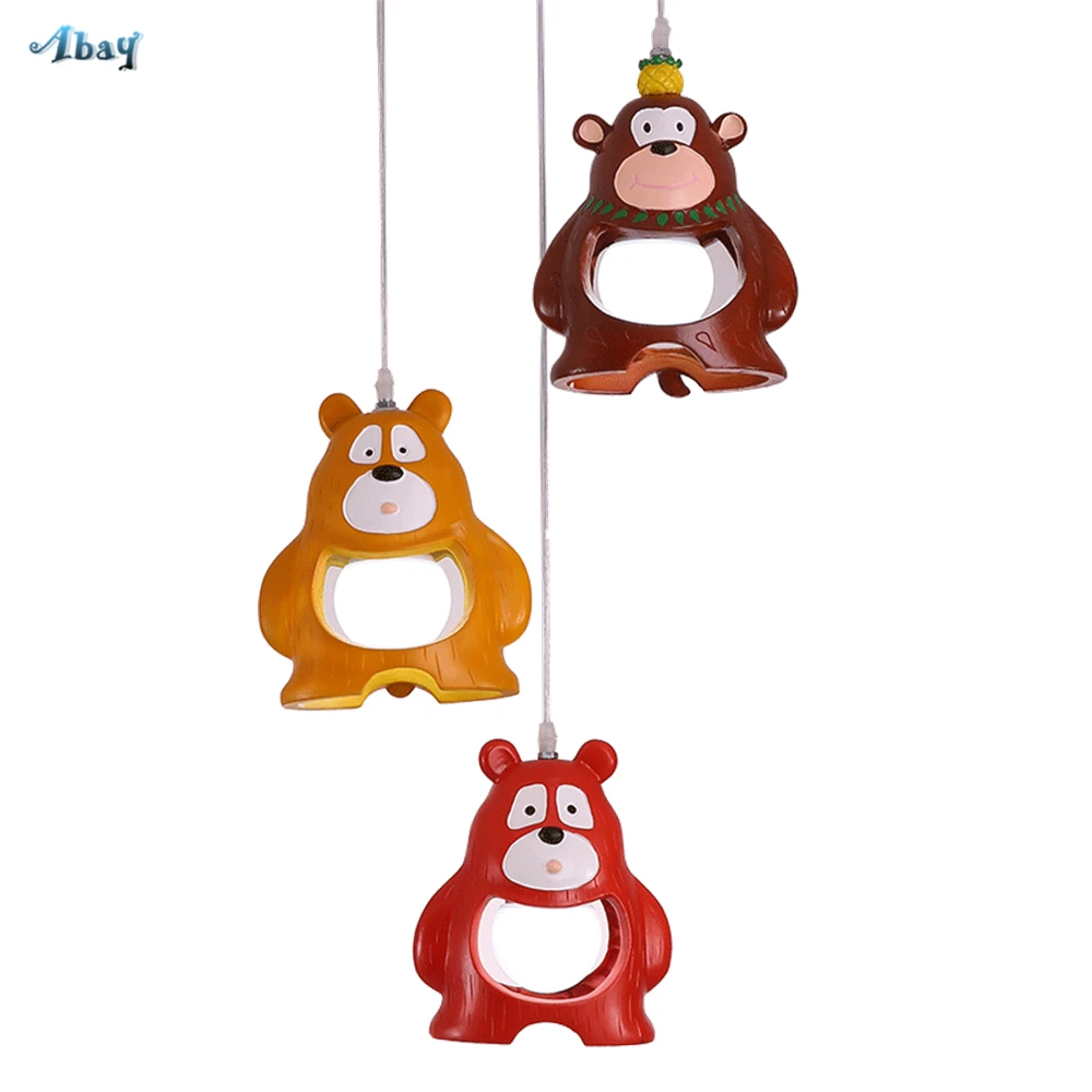 

Creative Cartoon Big Bear Shape Pendant Lights Red Yellow for Living Room Study Children Bedroom Kids Light Fixtures Led Lamps
