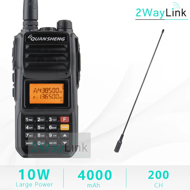 Add 38cm Antenna Обновленная рация 10 км QuanSheng TG-UV2 Plus 10 Вт дальняя рация 10 км 4000 мАч Радио УКВ двухдиапазонный длинный режим ожидания - Цвет: Add 38cm Antenna