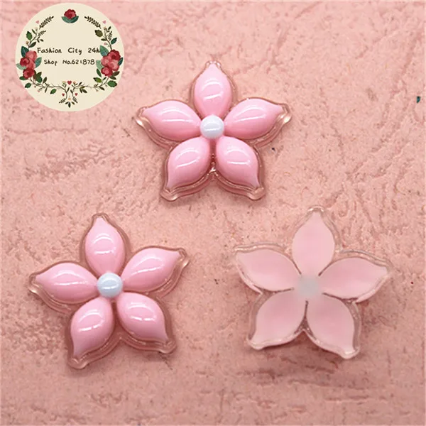 pink 20pcs 20 шт 24 мм милые резиновые пять лепестков цветы прозрачное дно с плоской задней частью кабошон сделай сам бант для волос Центр Скрапбукинг - Цвет: pink 20pcs