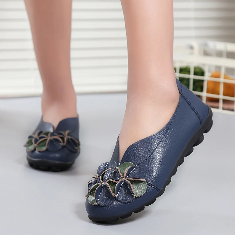 Обувь; женские лоферы; Zapatos De Mujer; обувь из натуральной кожи на плоской подошве; слипоны с цветочным узором; женская обувь; большие размеры 35-44