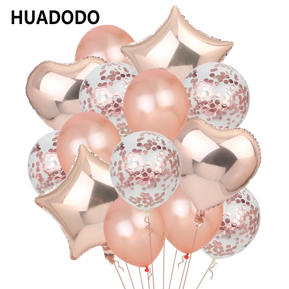 HUADODO Rose Gold Air Balloon Star Heart Foil Balloons for Wedding Party Decor Happy Birthday Decorations Baby Shower