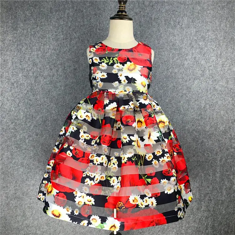 black flower Kseniya Kids/ летнее желтое платье для девочек; Полосатое платье принцессы для девочек; хлопковые детские платья для дня рождения, свадьбы - Цвет: black flower