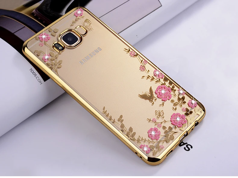 Золотой Pdgb чехол для samsung Galaxy J1 J3 J5 J7 J4 J6 J8 J2 Pro Prime с украшением в виде кристаллов крышка свежие цветы Прозрачная защитная оболочка - Цвет: Золотой