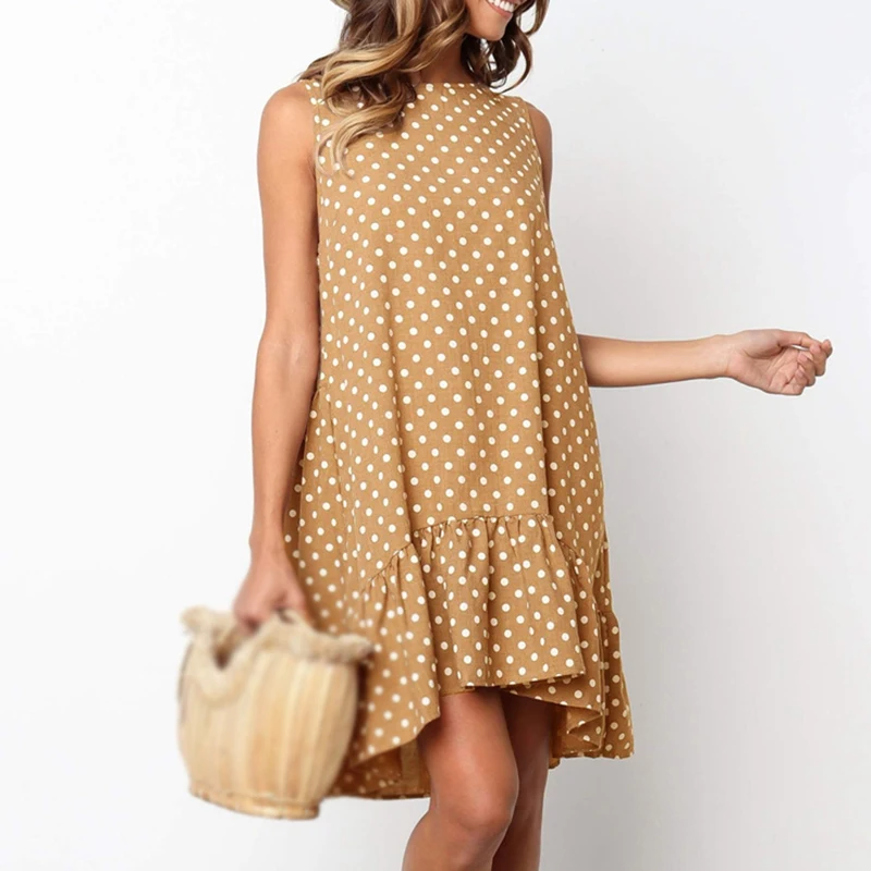 Женское мини-платье без рукавов с оборками летний праздничный пляжный сарафан