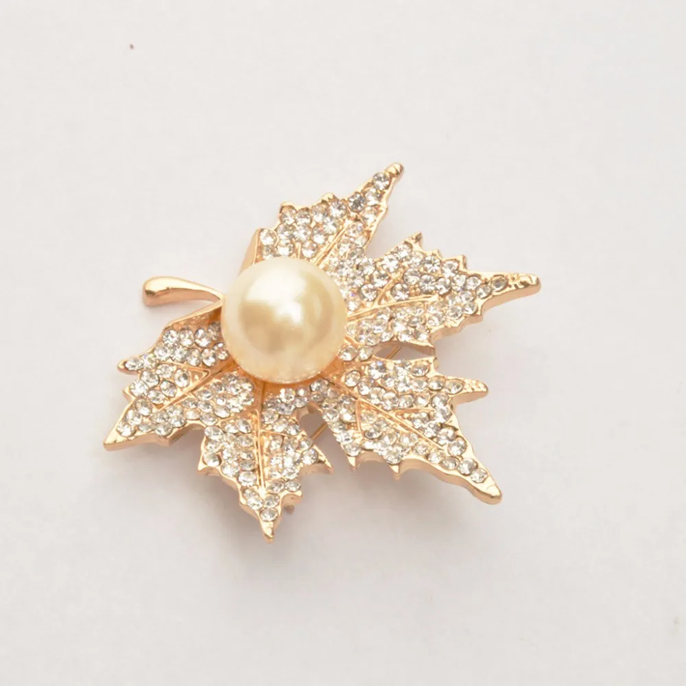 MZC элегантный золотой кленовый лист Broach Femal лацкан булавка жемчужные ювелирные изделия брошка из горного хрусталя аксессуары для свитера
