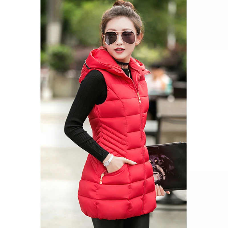Модные женские жилеты жилет 2018 Осень-зима средней длины пуховик с хлопковой