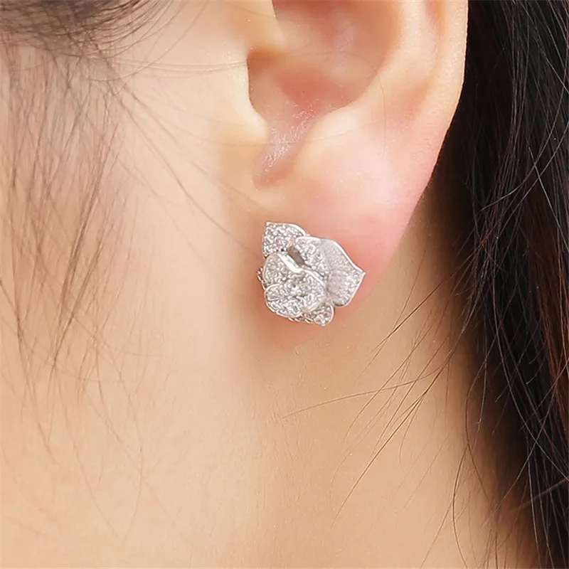 Серебро 925 пробы роскошная Бриллиантовая Камелия цветок розы женские