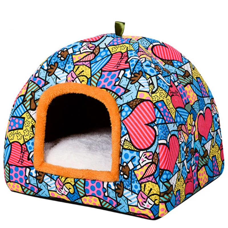 Удобная теплая кровать для домашних животных с принтом собак и кошек спальная