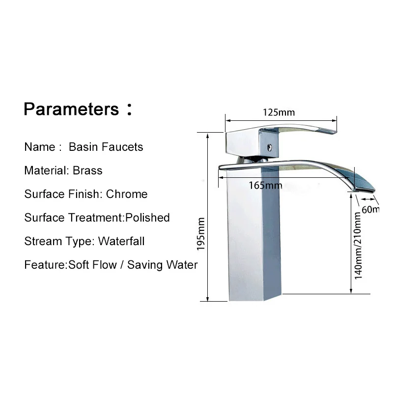 

Waterfall Bathroom Sink Faucet Brass Basin Faucets Single Handle Vanity Vessel Sinks Mixer Hot Cold Water Tap Deck Mount Taps