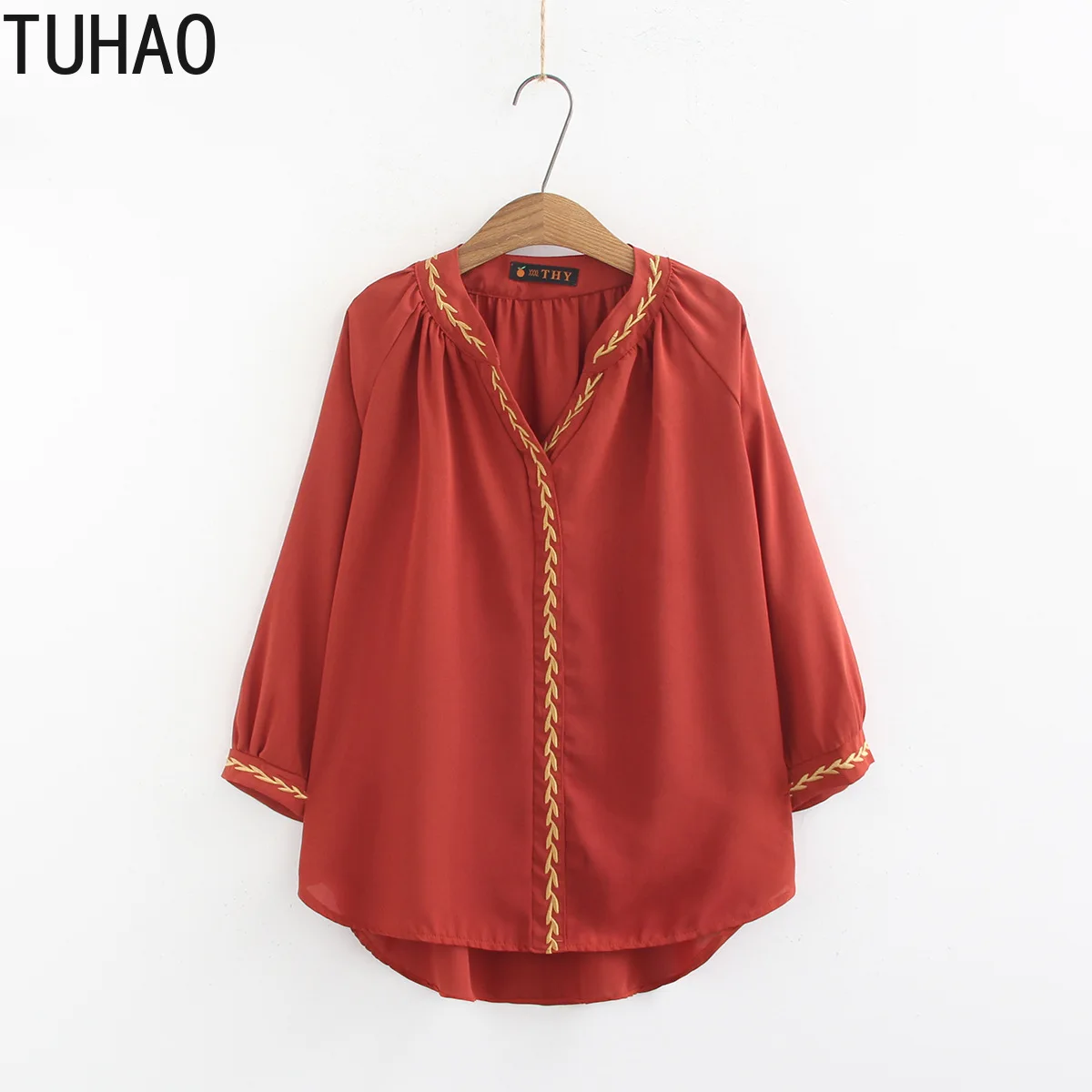TUHAO размера плюс 5XL 4XL 6XL Женская Повседневная шифоновая блузка большого размера женские вышитые свободные блузки оверсайз рубашки топы