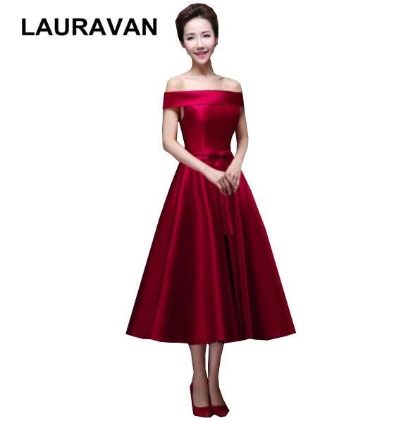 

blue burgundy tea length bridesmaid wine colored bridesmaids dresses girls birthday gowns wear wedding guest free shipping