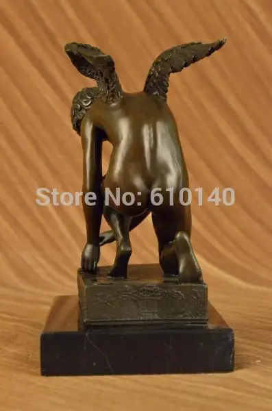 Bronze Statue Art Decor Marble base Angel Nude Male sculpture gift wings Figure |