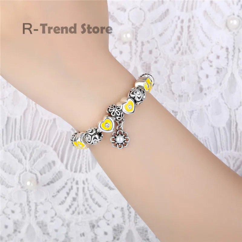 Цветок Для женщин Шарм браслет тибетские серебряные Бусины Браслеты DIY ювелирные