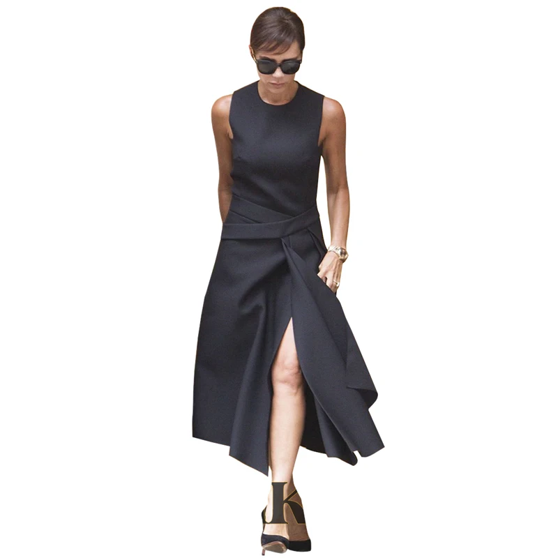 Женское асимметричное офисное платье макси однотонное черное/красное без