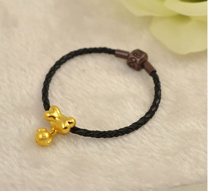 

Solid 24K Yellow Gold Bracelet Lucky Bone Knitted Beads Bracelet 1.38g