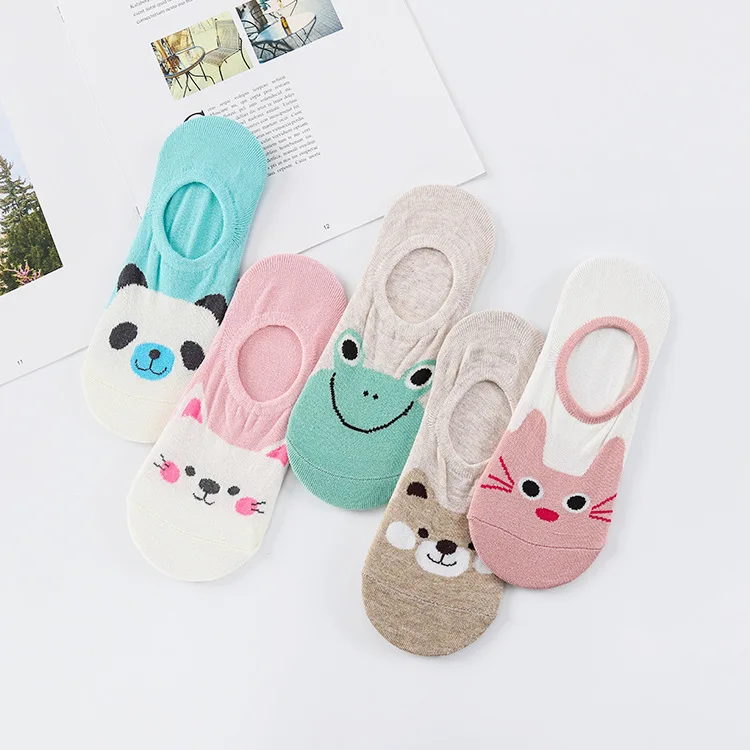 Летние женские лодочные носки с пандой тонкие нескользящие невидимые лодочки