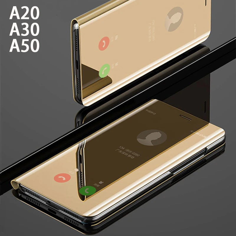 Откидной смарт-зеркальный чехол для телефона samsung galaxy A20 A30 A50 Жесткий кожаный