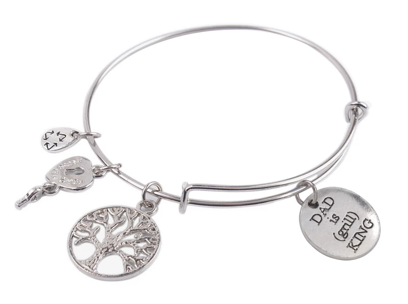

5PCS Fashion metal Expandable Wire Bangle DAD is KING Charm Bracelet #92112