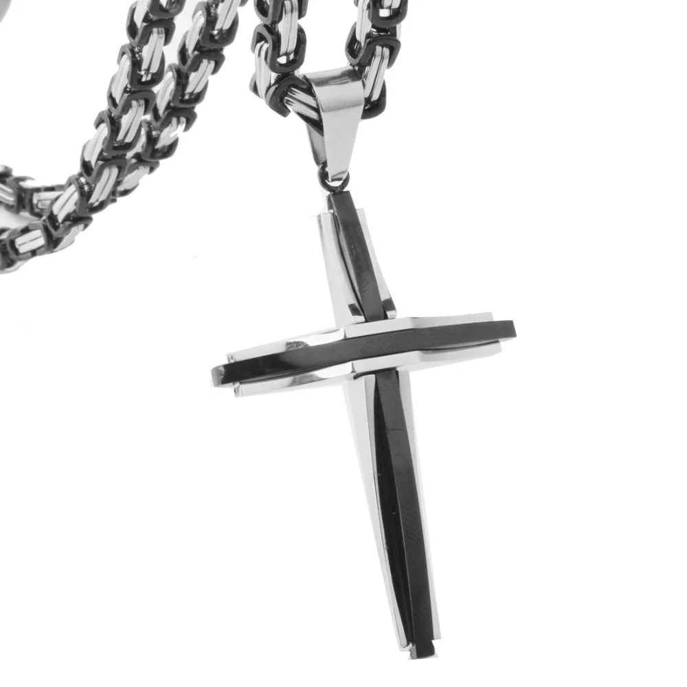 Heavy Cross Necklace Stainless Steel Christs Pendant Black Byzantine Chain Men Necklaces Jewelry Hot Sale Wholesale and Retail | Украшения