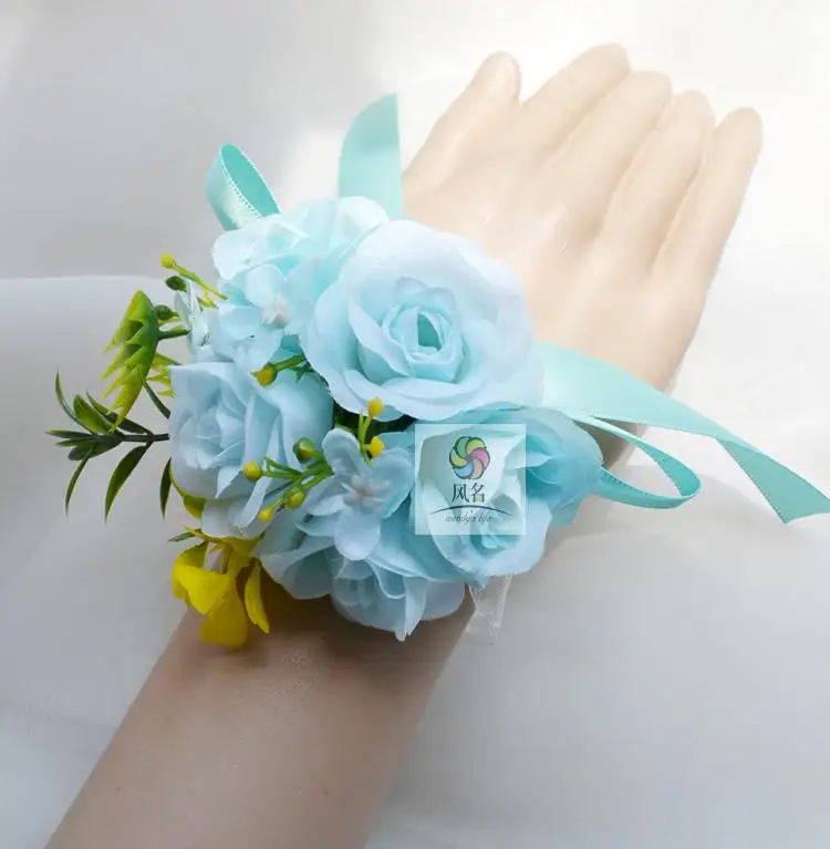 wrist 4 Свадебные корсажи и Бутоньерки для жениха, белые, синие розы, морская звезда, брошь с цветком, мини-букет цветов - Цвет: wrist 4