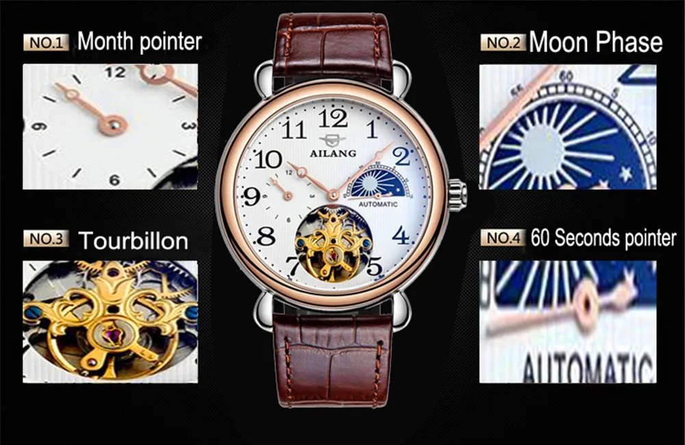 Часы наручные AILANG Мужские автоматические спортивные механические с кожаным