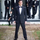 Черный мужской костюм с лацканами, элегантный свадебный смокинг для свидетеля, 2017 Летний Пляжный приталенный мужской костюм (пиджак + брюки + галстук)