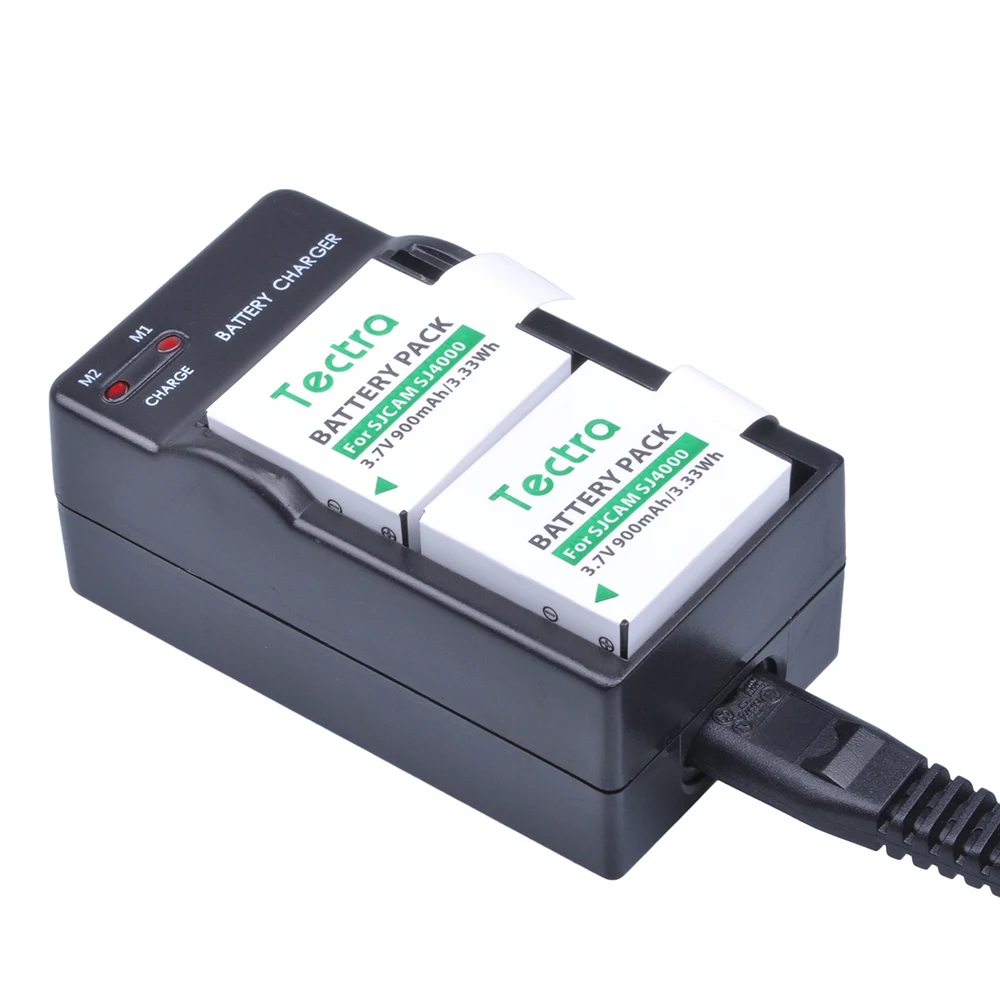 Tectra 2Pcs SJCAM SJ4000 Battery +Dual Charger US/EU for SJ 5000 SJ6000 SJ7000 SJ8000 SJ9000 SJM10 Sports Camera | Электроника