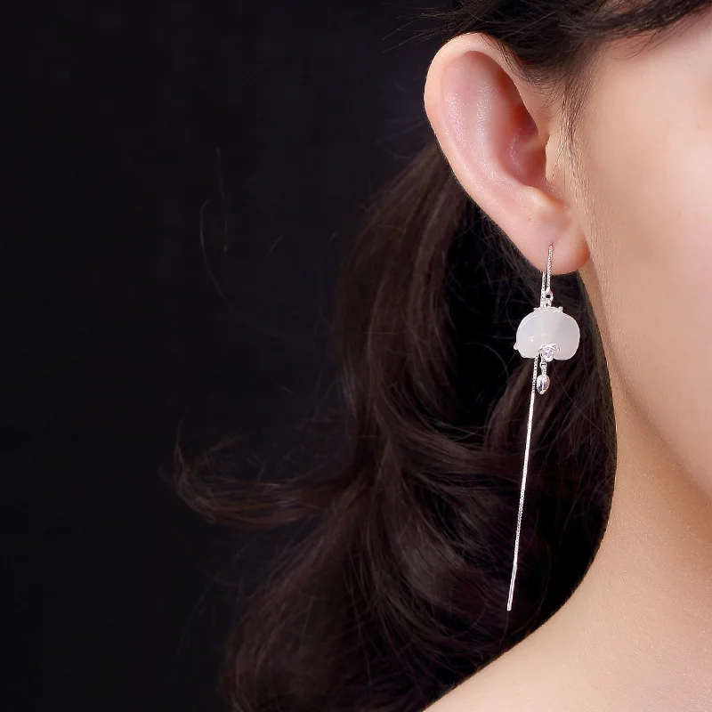 S9925 silver inlaid natural hetian earrings wholesale high-grade joker tremella line | Украшения и аксессуары