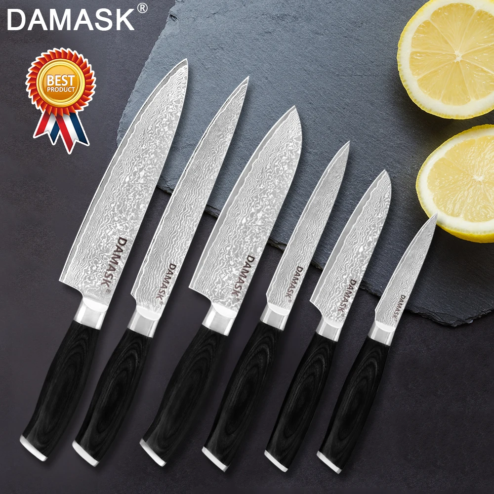Набор ножей Damask 67 слоев VG10 дамасский стальной кухонный нож Острый топорик шеф