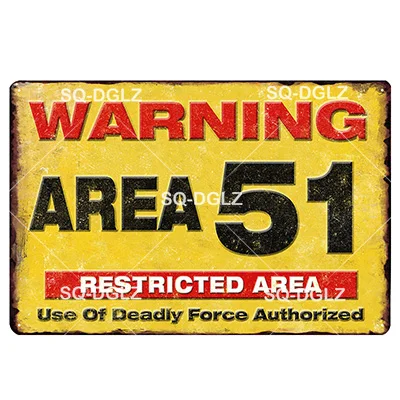 [SQ-DGLZ] Предупреждение Area 51-металлическая жестяная вывеска Предупреждение зомби налета Краски Настенный декор опасности Краски ing бляшек
