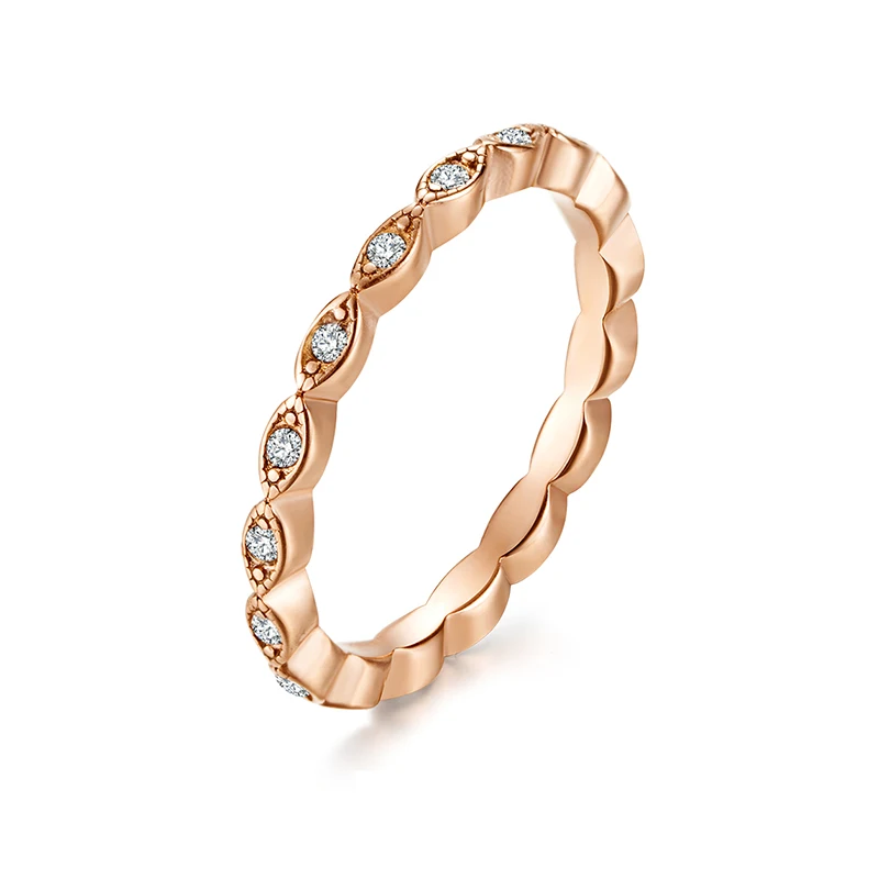 Rose gold Женское 2 мм маленькое кольцо серебряное розовое золото цвет нержавеющая сталь обручальное кольцо Цирконий Камни женское кольцо хвост - Цвет основного камня: Rose gold