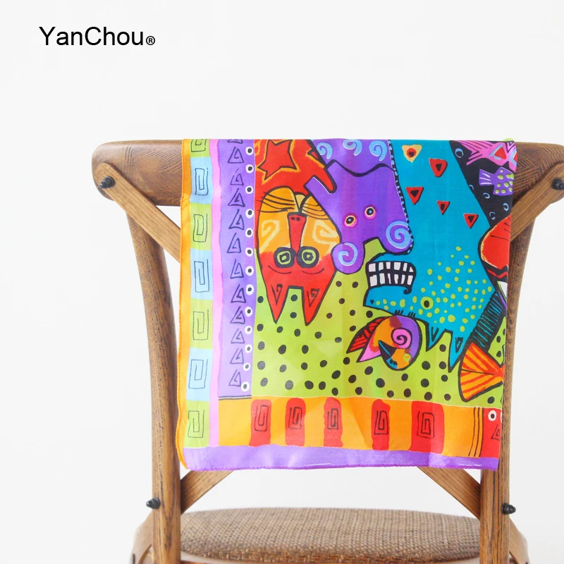 Элитный бренд Для женщин Шелковый платок Роковая женщина животного Малый шейные