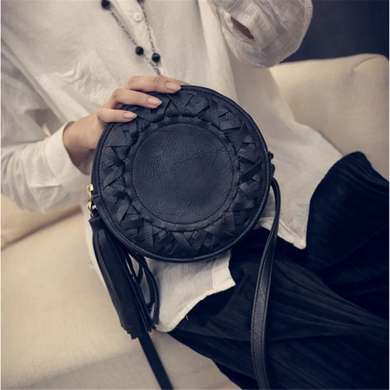Сумка YBYT женская винтажная круглая с кисточками|messenger crossbody bag|tassel bagbrand bag |