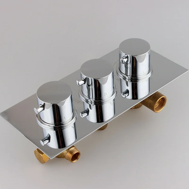 Round Handle Ванная комната с высоким потоком Термостатический смеситель для душа клапан, скрытый 3-ходовой кран переключающие картриджи квадратный круглый хром 11-102-3 - Цвет: Round Handle