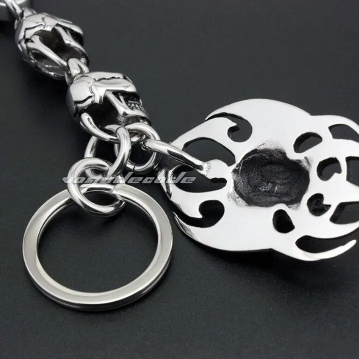 Unique Fashion Waist Pendant Solid 316L Stainless Steel Cool Men's Biker Tribal Totem Huge Skull Keychain Keyring 6H001KC | Украшения и