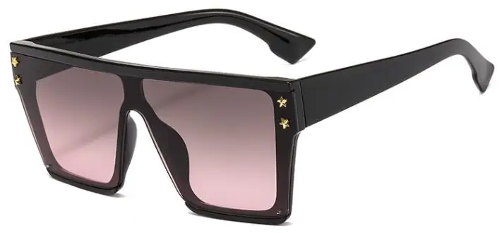gray pink lens Звездные черные солнцезащитные очки дизайнерские брендовые роскошные женские трендовые квадратные плоские солнечные очки Женские оттенки Lunette Soleil Zonnebril - Цвет линз: gray pink lens
