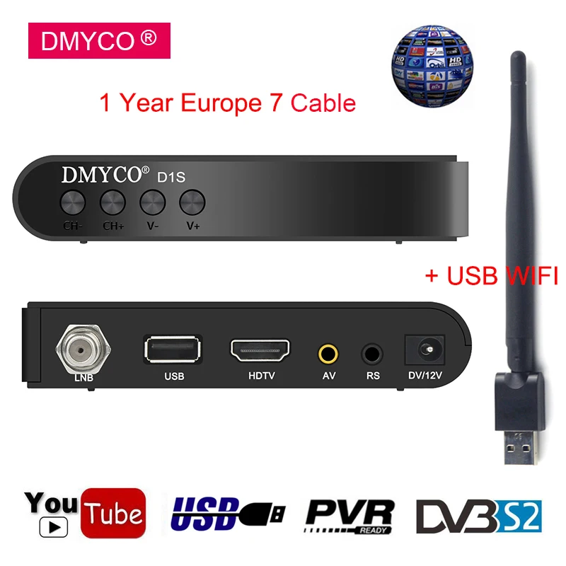 1 год каналы Европа Испания спутниковый ресивер D1S DVB-S2 рецептор H.264 HD 1080P поддержка PowerVu Biss ключ ДЕШИФРАТОР спутникового телевидения