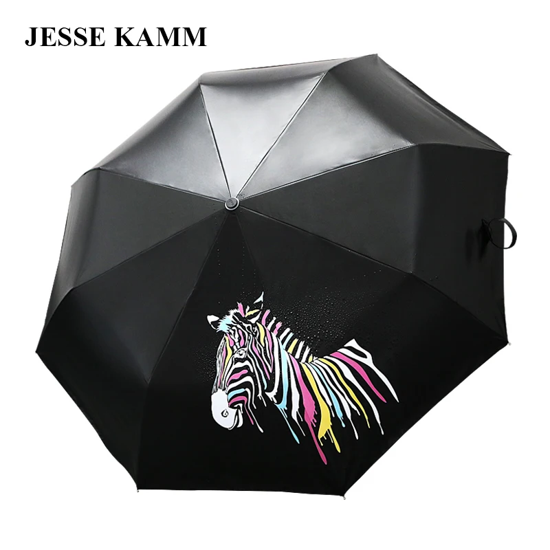 

2016New Arrive Fashion Strong Change Color Zebra Three FoldingCompact Sunny Sunshade Rain Women Ladies Female Anti-uv Umbrellas