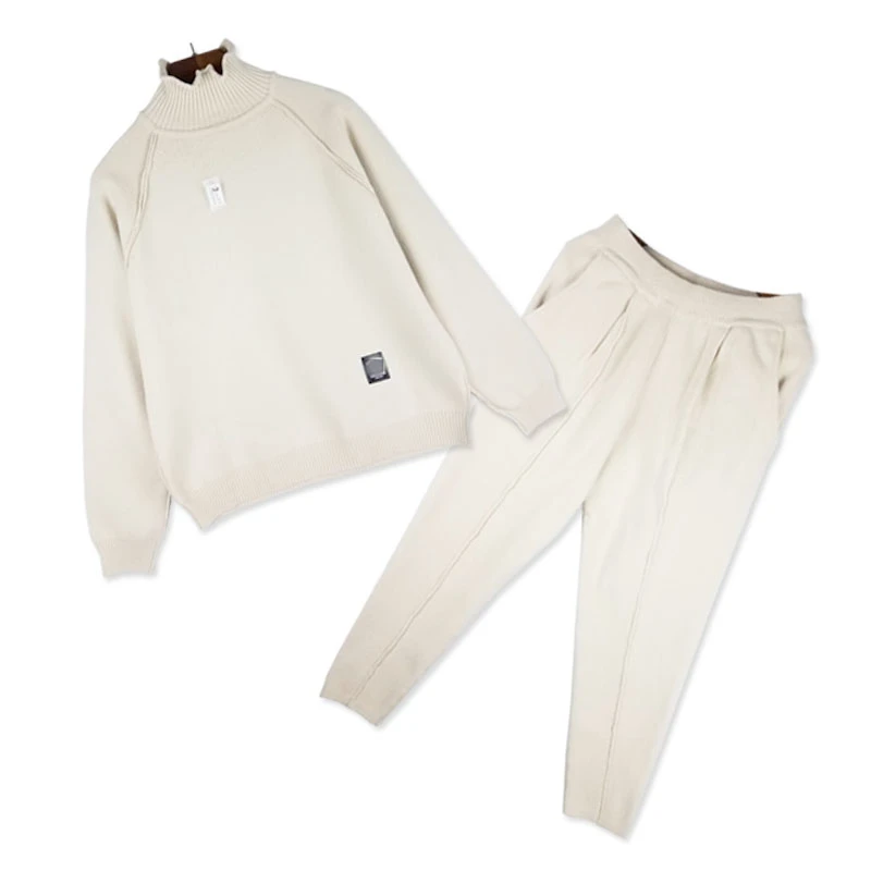 Женский весенне осенний свитер костюмы с полувысоким воротником пуловер брюки