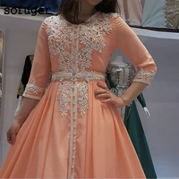 cool sofuge peach half sleeve evening dresses ivory lace appliques beads saudi arabic muslim special occasion party gown