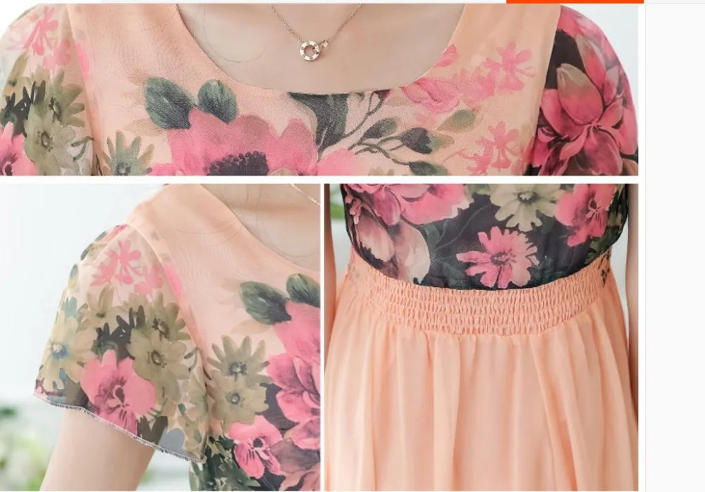 In the summer of 2017 new long chiffon dress temperament printed dresses beach with short sleeves | Женская одежда