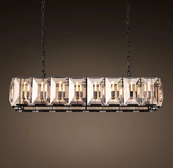 

Square Retro American Crystal Pendant Light Black For Dining Room Restaurant Bedroom Study Room Living Room LED E14 bulbs