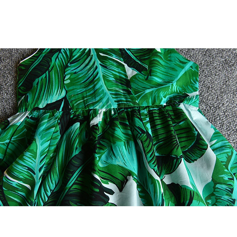 Girls Dress 2020 Summer New Green Leaf Princesses Vest Dresses + Headband Kids Clothes For Girl | Детская одежда и обувь