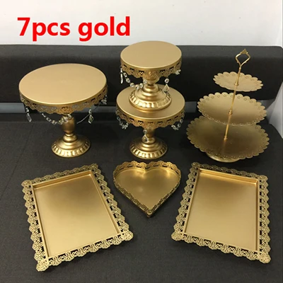 7 pcs Набор из 7-18 штук золотой торт стенд Свадебная стойка для кексов набор стеклянный купол Серебрянное ожерелье Бар инструменты для украшения торта набор форм для выпечки - Цвет: 7 pcs