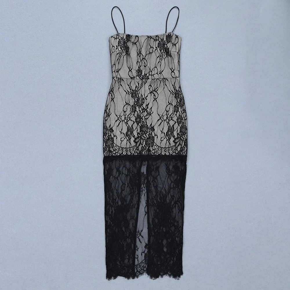 2019 Dress Sexy Celebrity Backless Print Lace See-Through Slit Women Spaghetti Strap Night Club Body con Party Dresses Wholesale | Женская