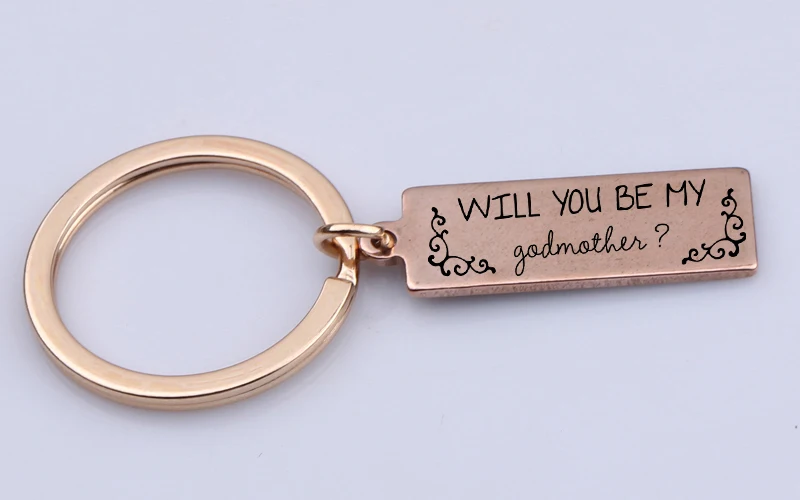 Брелок с гравировкой будет ли вы мой крестный отец крестная мать для Христианский подарок Брелоки ювелирные изделия Шарм брелок держатель бирка