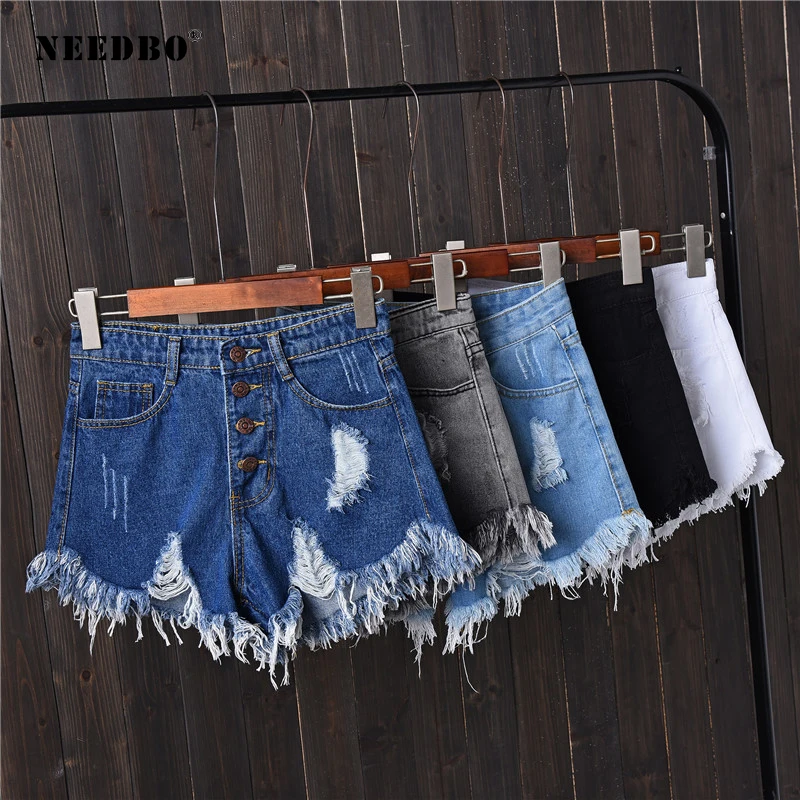NEEDBO Shorts Jeans Summer Women Denim Shorts High Waist Casual Short Femme Plus Size 6XL Hole Sexy Ladies Hot Short Pants Mujer