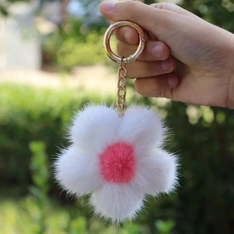 Новый норковый брелок в виде цветка милый меховой для ключей с монстром сумка