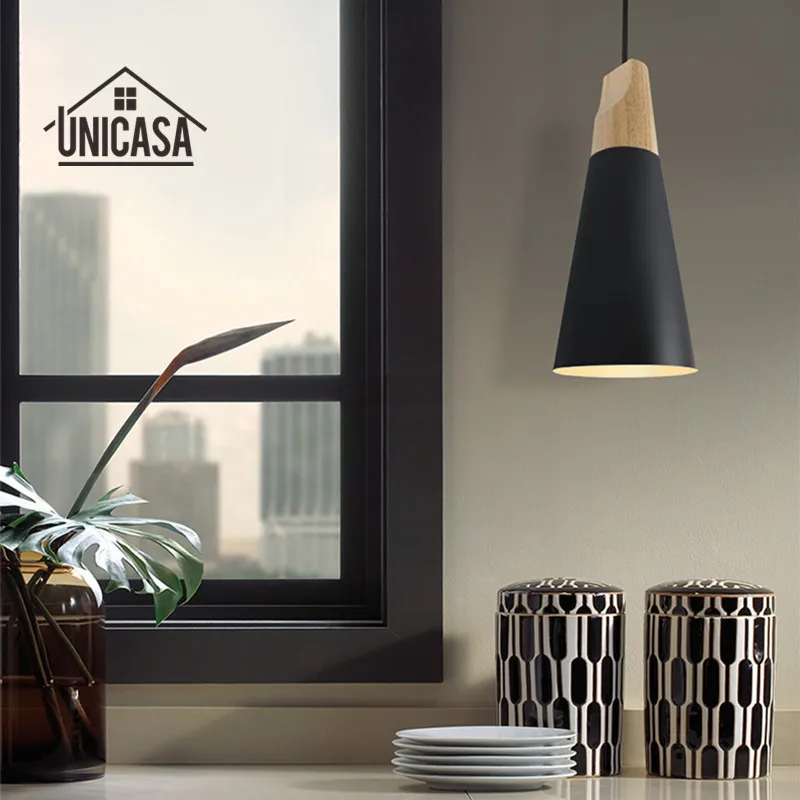 Винтажные деревянные подвесные светильники современные черные алюминиевые