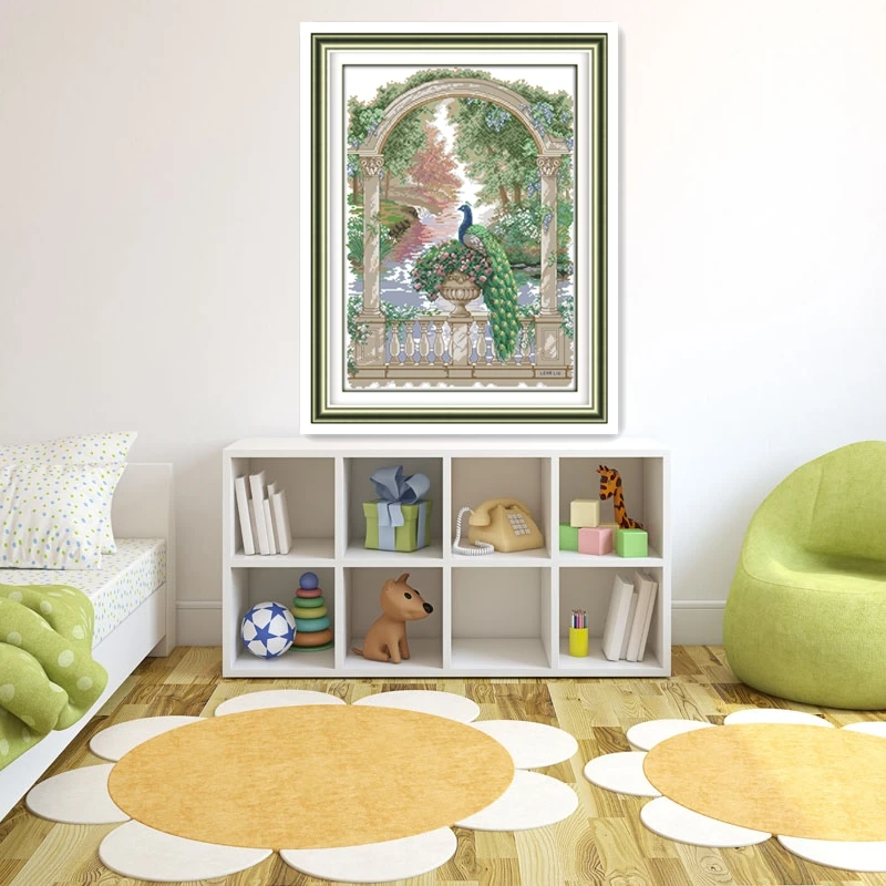 Зеленая павлина DMC ткань для вышивки крестиком китайская считаемая вышивка